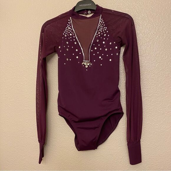 Weissman Balera solo Dance costume purple Long Poet Sleeve Leotard MT11817 MC - Picture 3 of 12